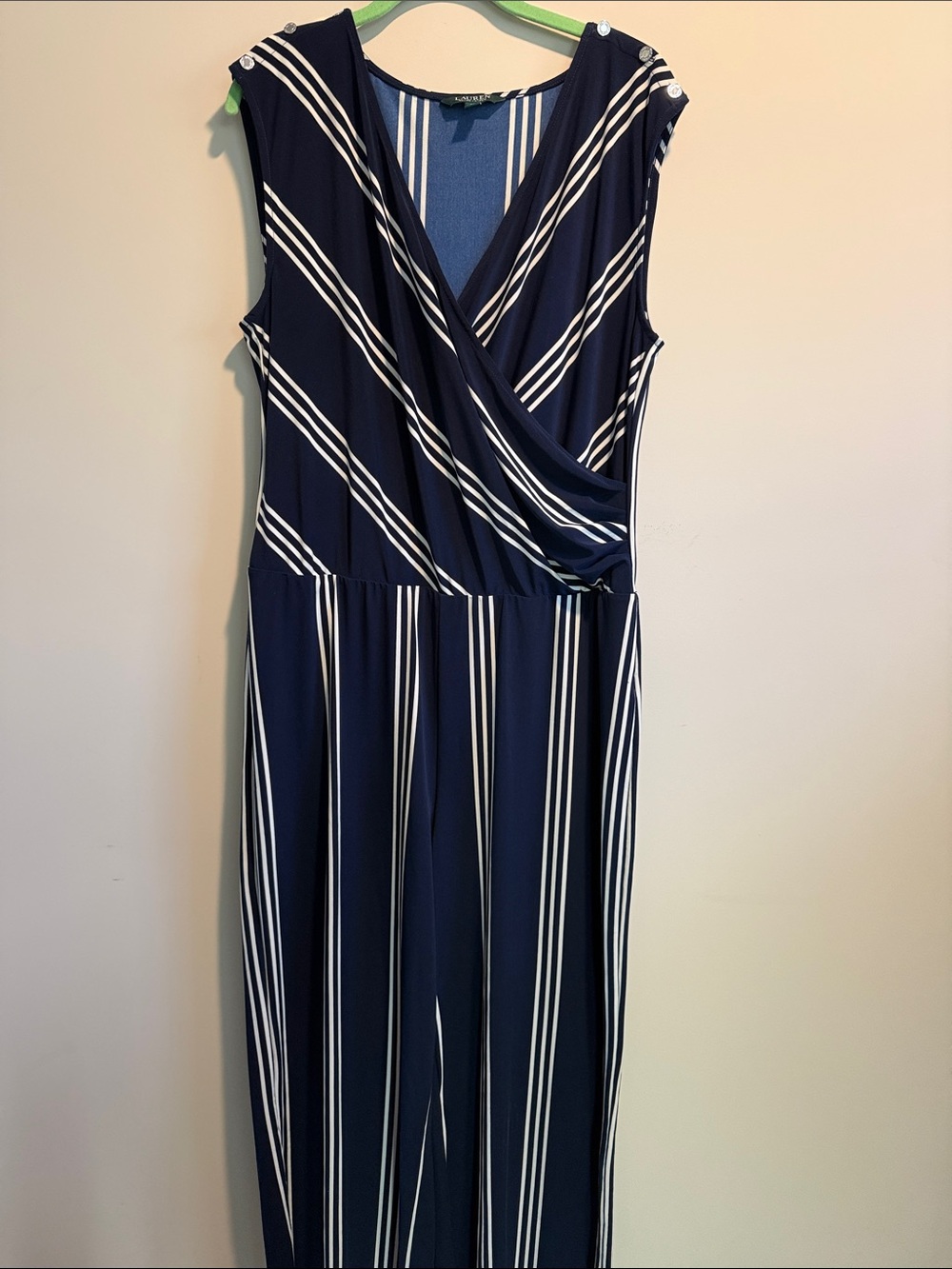 Ralph Lauren Navy and White Striped Sleeveless Wrap Jumpsuit